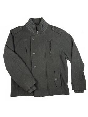 Imperious Men's 2XL Dark Gray Wool Blend Pea Coat Jacket with Ribbed Collar